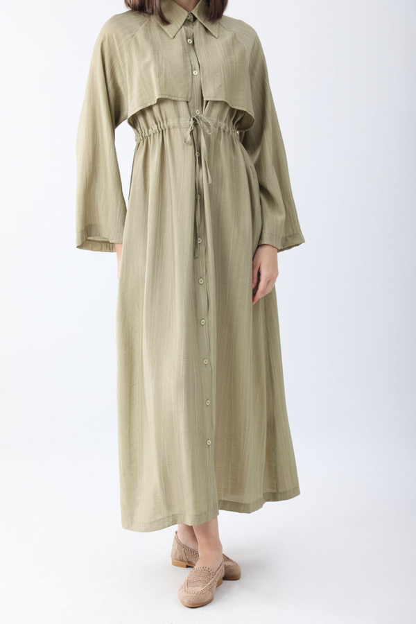 Rüzgarlıklı Gömlek Elbise Haki - 4