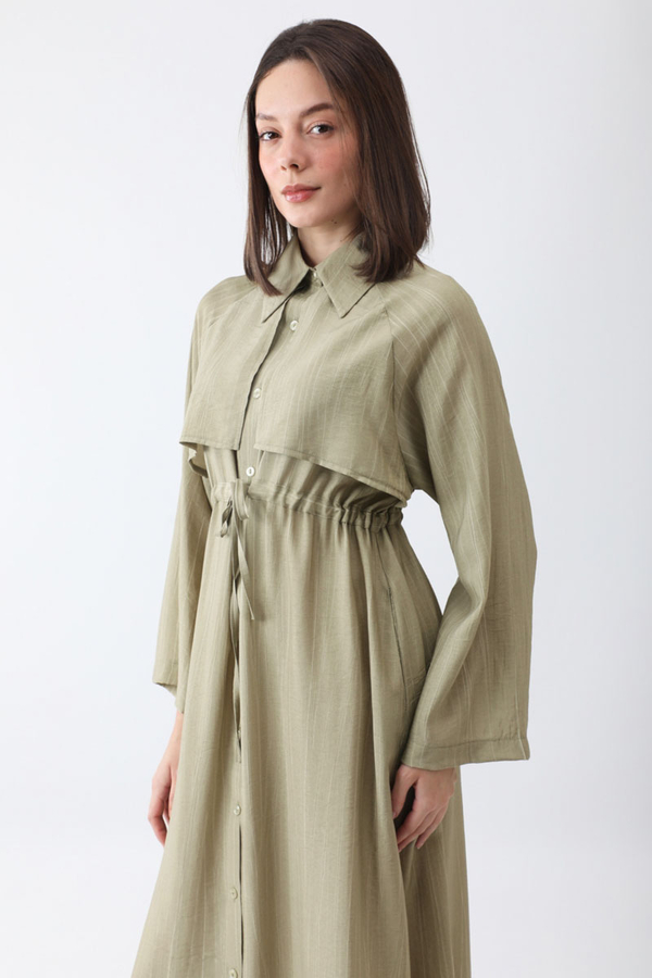 Rüzgarlıklı Gömlek Elbise Haki - 6