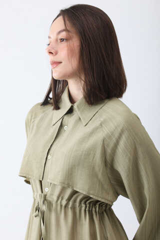 Rüzgarlıklı Gömlek Elbise Haki - 7