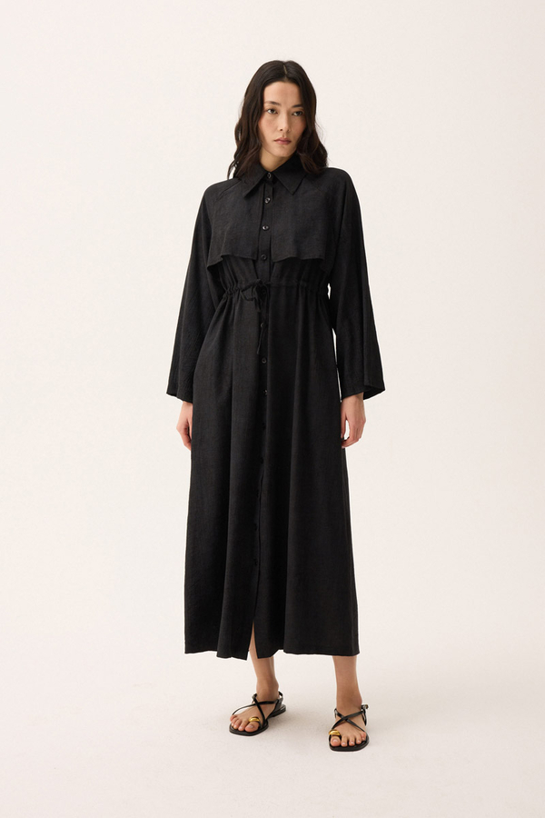 Rüzgarlıklı Gömlek Elbise Siyah - 4