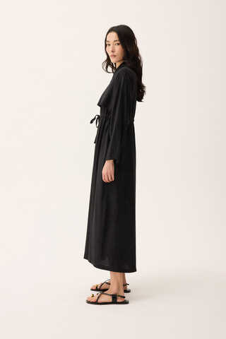 Rüzgarlıklı Gömlek Elbise Siyah - 6