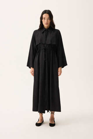 Rüzgarlıklı Gömlek Elbise Siyah - 9