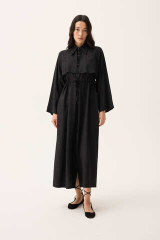 Rüzgarlıklı Gömlek Elbise Siyah - 11