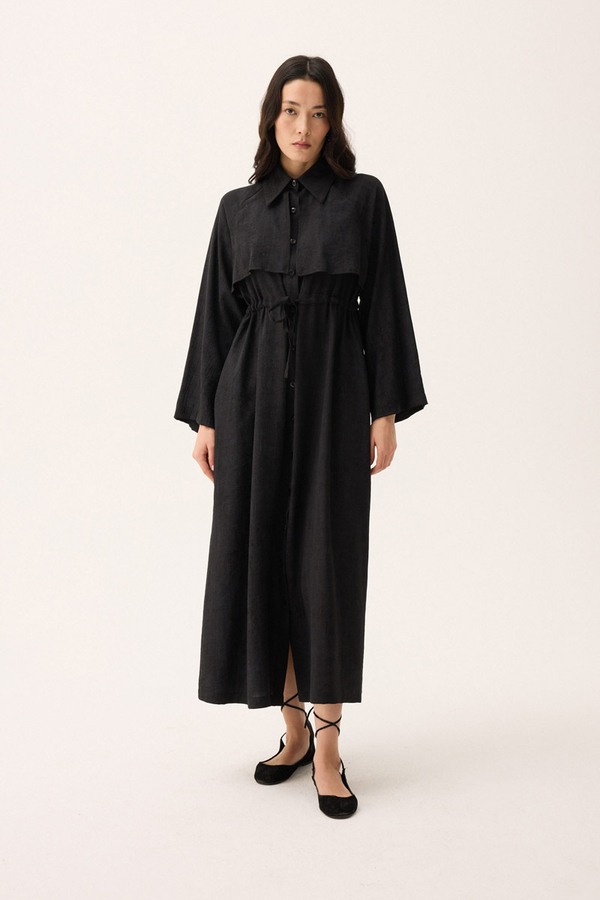 Rüzgarlıklı Gömlek Elbise Siyah - 11