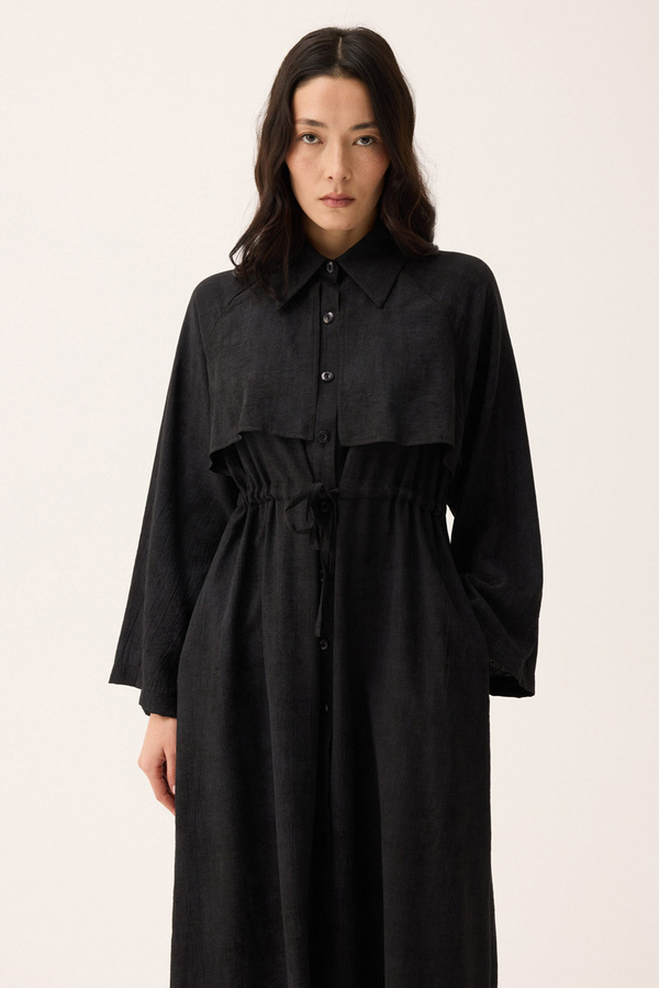 Rüzgarlıklı Gömlek Elbise Siyah - 3