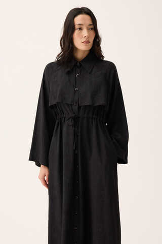 Rüzgarlıklı Gömlek Elbise Siyah - 5