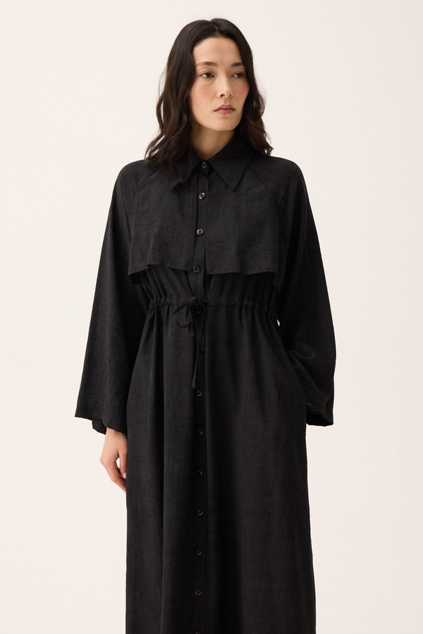 Rüzgarlıklı Gömlek Elbise Siyah - 5