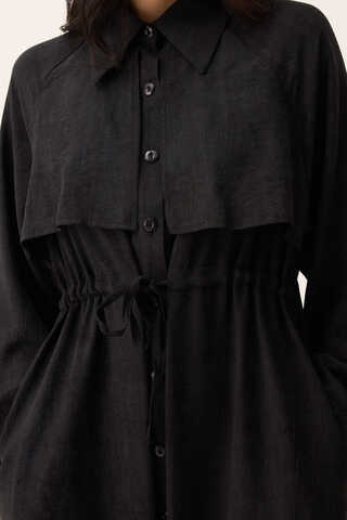 Rüzgarlıklı Gömlek Elbise Siyah - 8