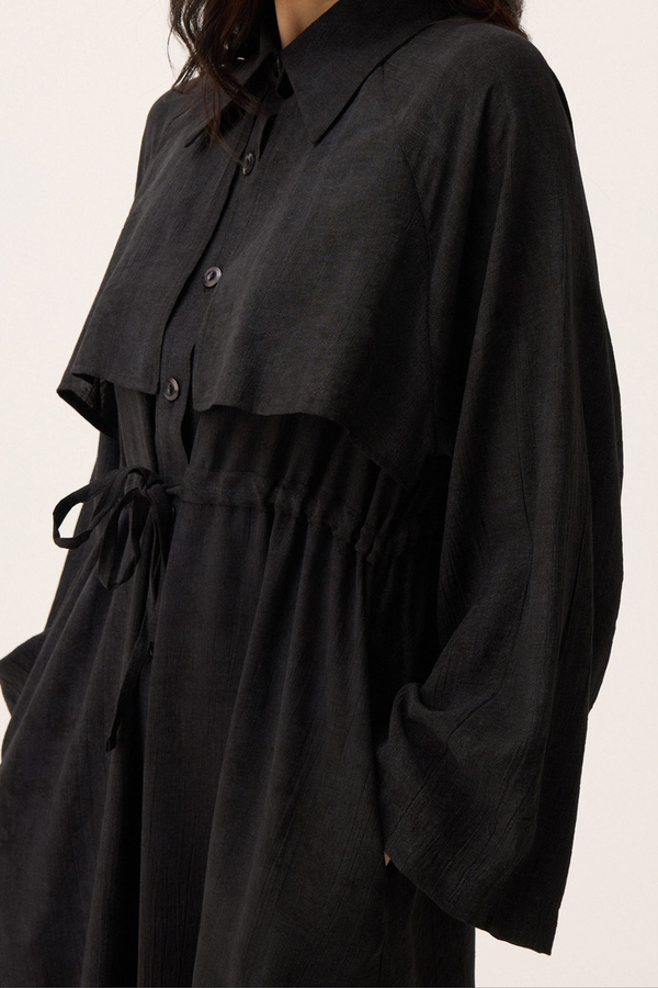 Rüzgarlıklı Gömlek Elbise Siyah - 12