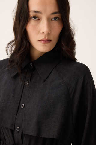 Rüzgarlıklı Gömlek Elbise Siyah - 14