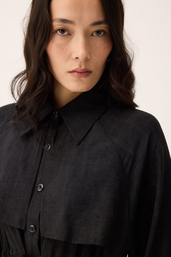 Rüzgarlıklı Gömlek Elbise Siyah - 14