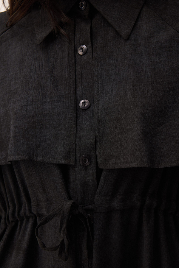 Rüzgarlıklı Gömlek Elbise Siyah - 15
