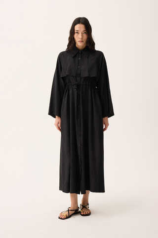 Rüzgarlıklı Gömlek Elbise Siyah - 1