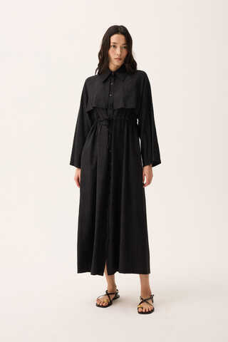 Rüzgarlıklı Gömlek Elbise Siyah - 4