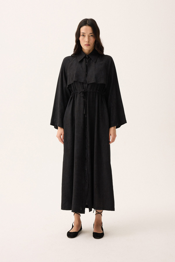 Rüzgarlıklı Gömlek Elbise Siyah - 9