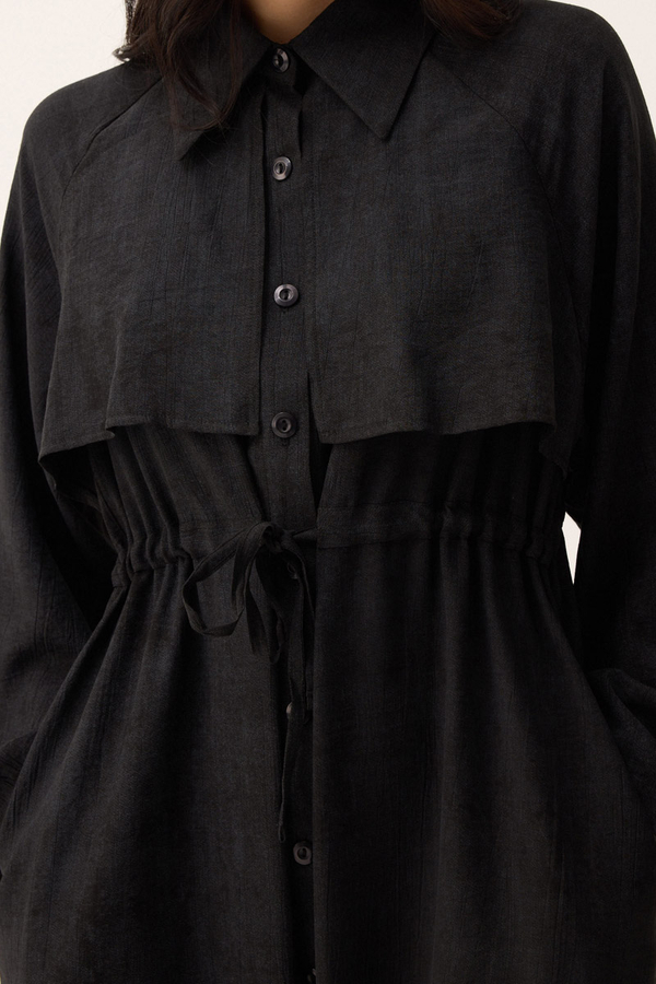 Rüzgarlıklı Gömlek Elbise Siyah - 8