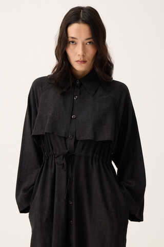 Rüzgarlıklı Gömlek Elbise Siyah - 10