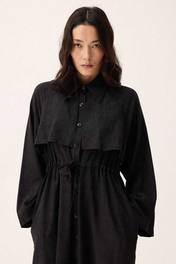 Rüzgarlıklı Gömlek Elbise Siyah - 10