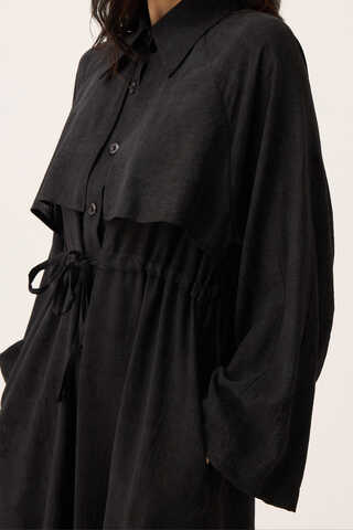 Rüzgarlıklı Gömlek Elbise Siyah - 12
