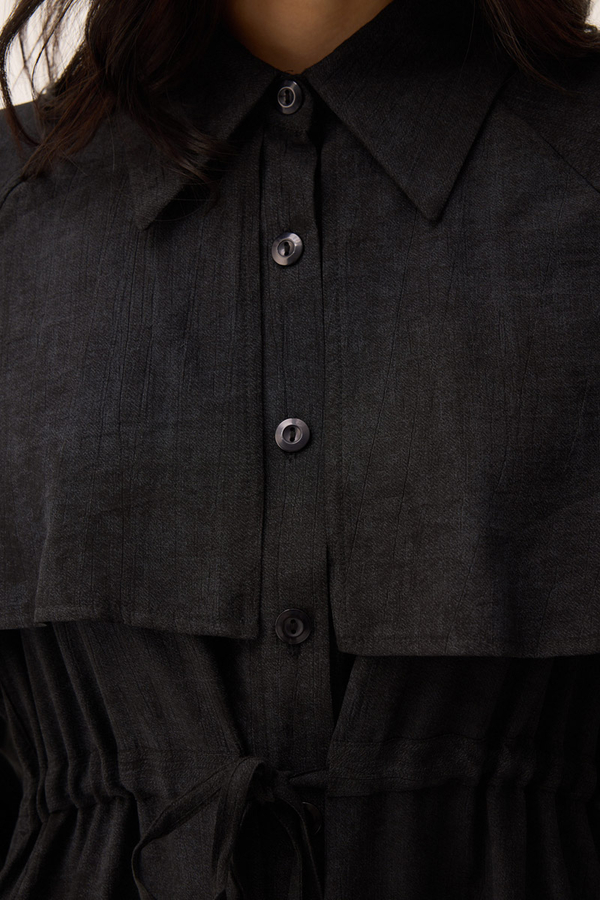 Rüzgarlıklı Gömlek Elbise Siyah - 2