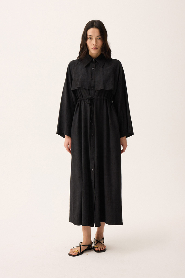 Rüzgarlıklı Gömlek Elbise Siyah