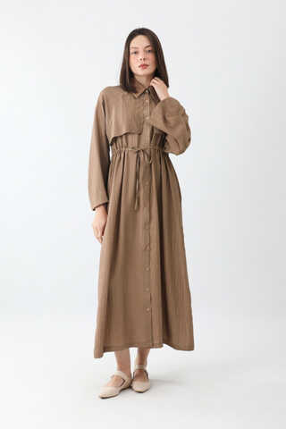 Rüzgarlıklı Gömlek Elbise Taba - 5