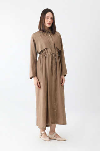 Rüzgarlıklı Gömlek Elbise Taba - 1