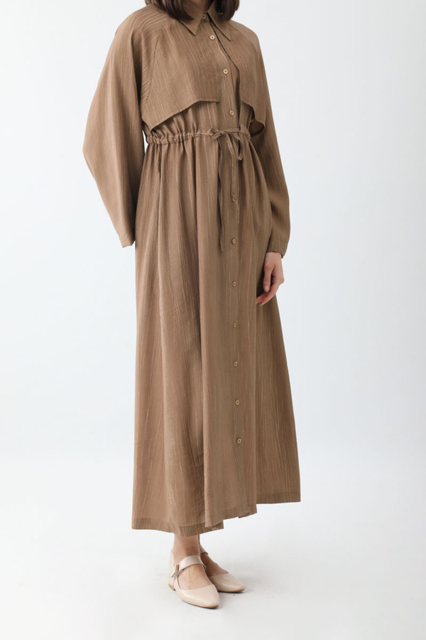 Rüzgarlıklı Gömlek Elbise Taba - 6