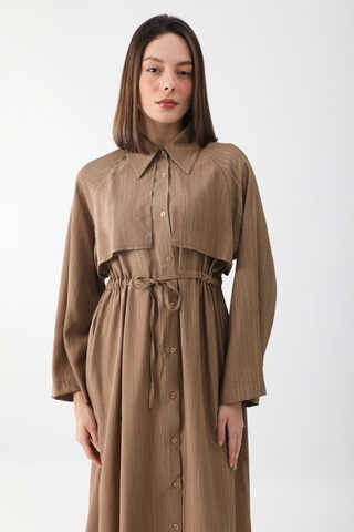 Rüzgarlıklı Gömlek Elbise Taba - 2