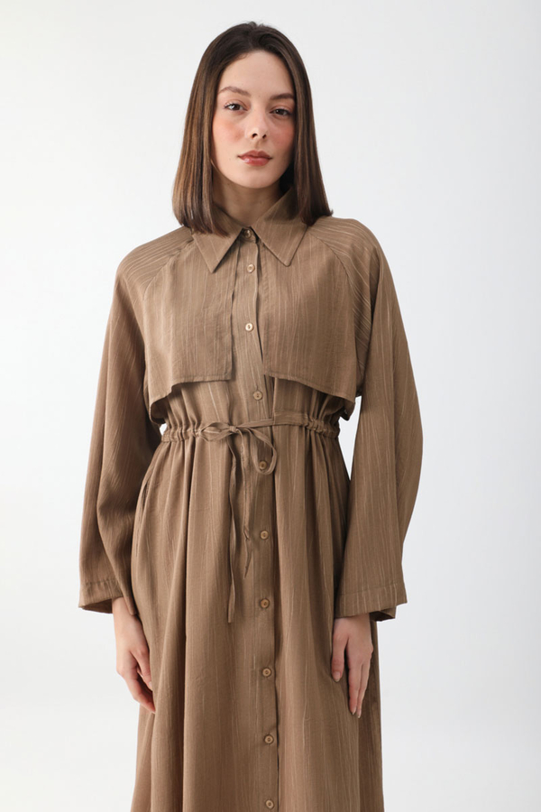 Rüzgarlıklı Gömlek Elbise Taba - 2