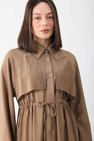 Rüzgarlıklı Gömlek Elbise Taba - 4