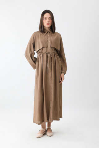 Rüzgarlıklı Gömlek Elbise Taba - 3