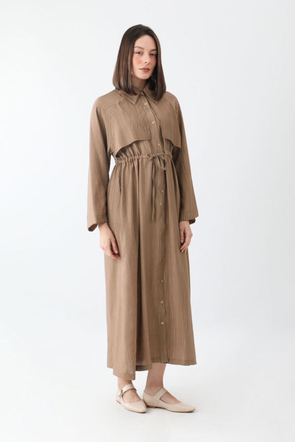 Rüzgarlıklı Gömlek Elbise Taba - 1