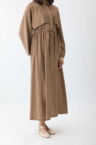 Rüzgarlıklı Gömlek Elbise Taba - 6