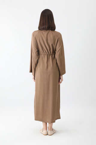 Rüzgarlıklı Gömlek Elbise Taba - 8