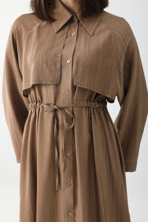 Rüzgarlıklı Gömlek Elbise Taba - 7