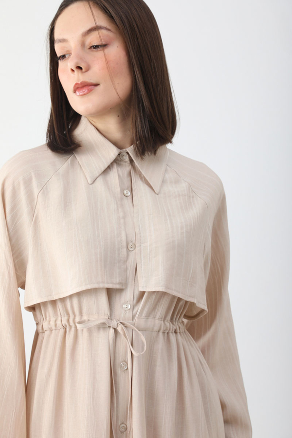 Rüzgarlıklı Gömlek Elbise Taş - 6