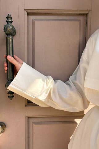 Rüzgarlıklı Keten Etek Takım Beyaz - 7