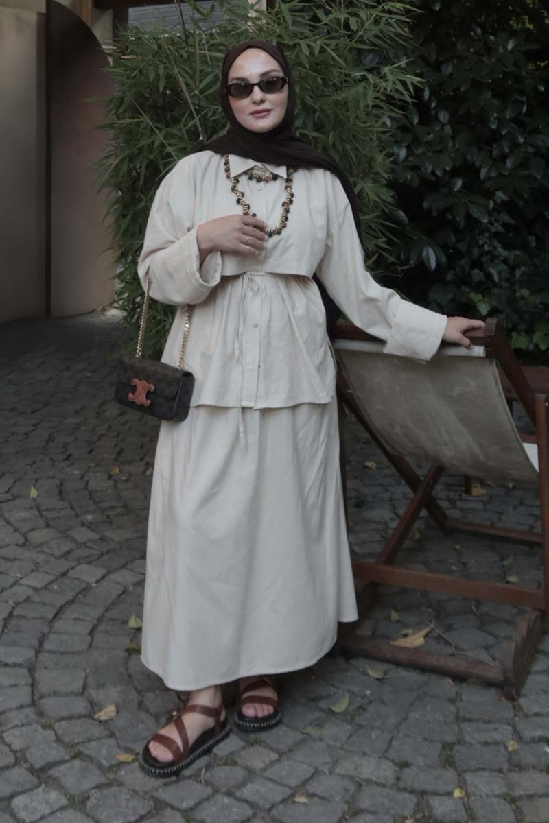 Rüzgarlıklı Keten Etek Takım Taş