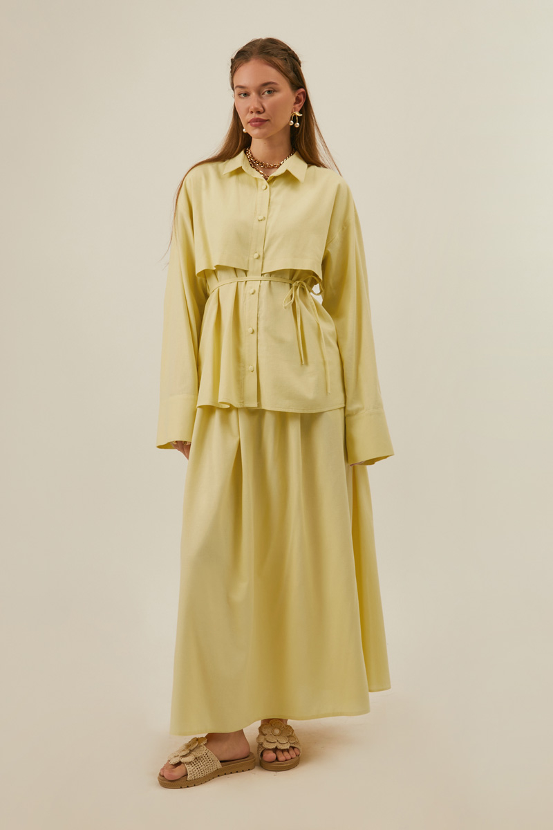 Windbreaker Linen Skirt Set in Butter Yellow
