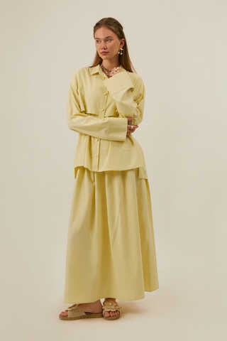 Rüzgarlıklı Keten Etek Takım Tereyağı Sarısı - 3
