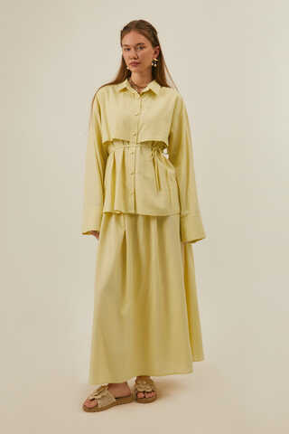 Rüzgarlıklı Keten Etek Takım Tereyağı Sarısı - 1