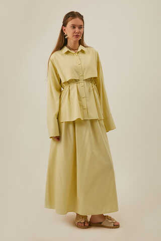Rüzgarlıklı Keten Etek Takım Tereyağı Sarısı - 8