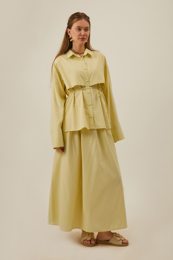 Rüzgarlıklı Keten Etek Takım Tereyağı Sarısı - 8