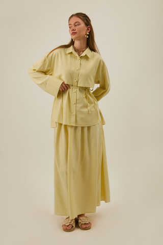Rüzgarlıklı Keten Etek Takım Tereyağı Sarısı - 9