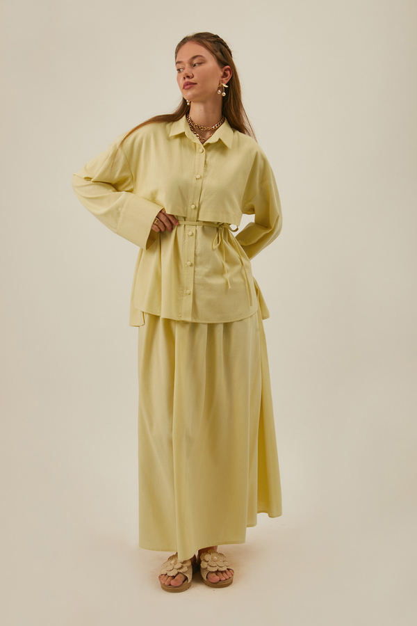 Rüzgarlıklı Keten Etek Takım Tereyağı Sarısı - 9