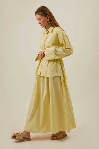 Rüzgarlıklı Keten Etek Takım Tereyağı Sarısı - 10