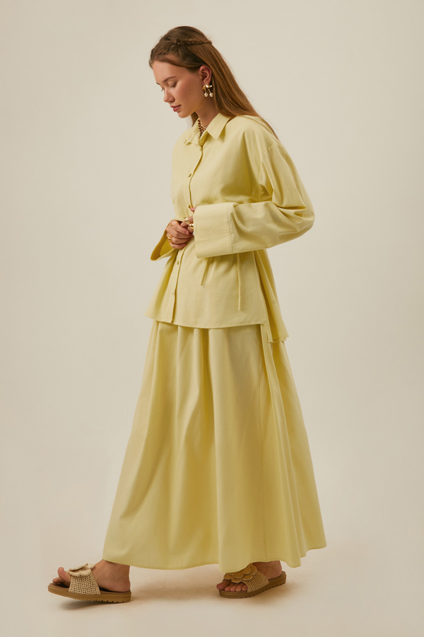 Rüzgarlıklı Keten Etek Takım Tereyağı Sarısı - 10