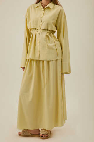 Rüzgarlıklı Keten Etek Takım Tereyağı Sarısı - 6