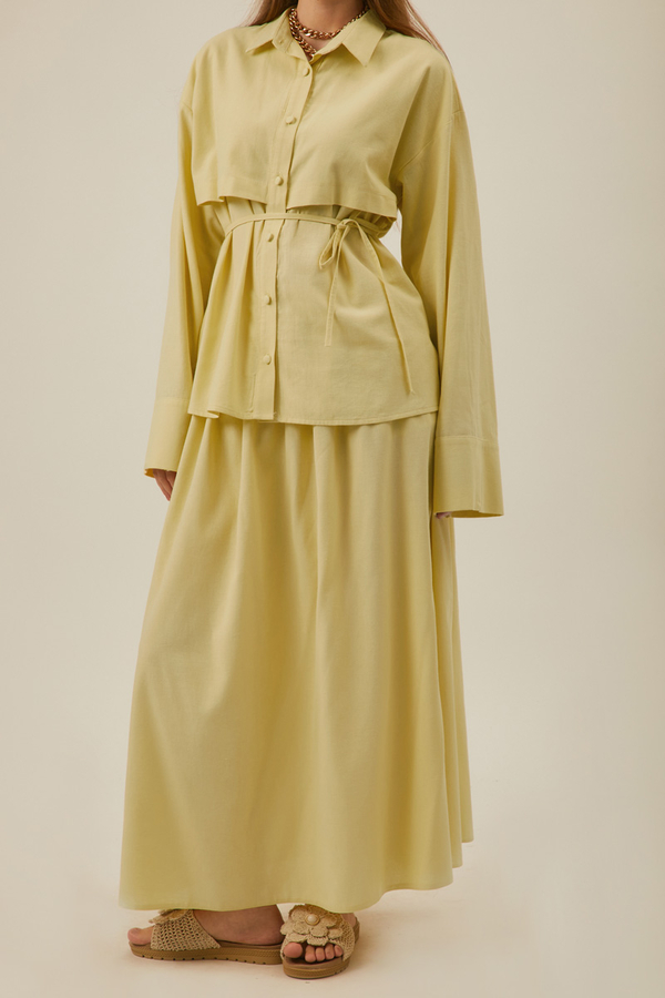 Rüzgarlıklı Keten Etek Takım Tereyağı Sarısı - 6